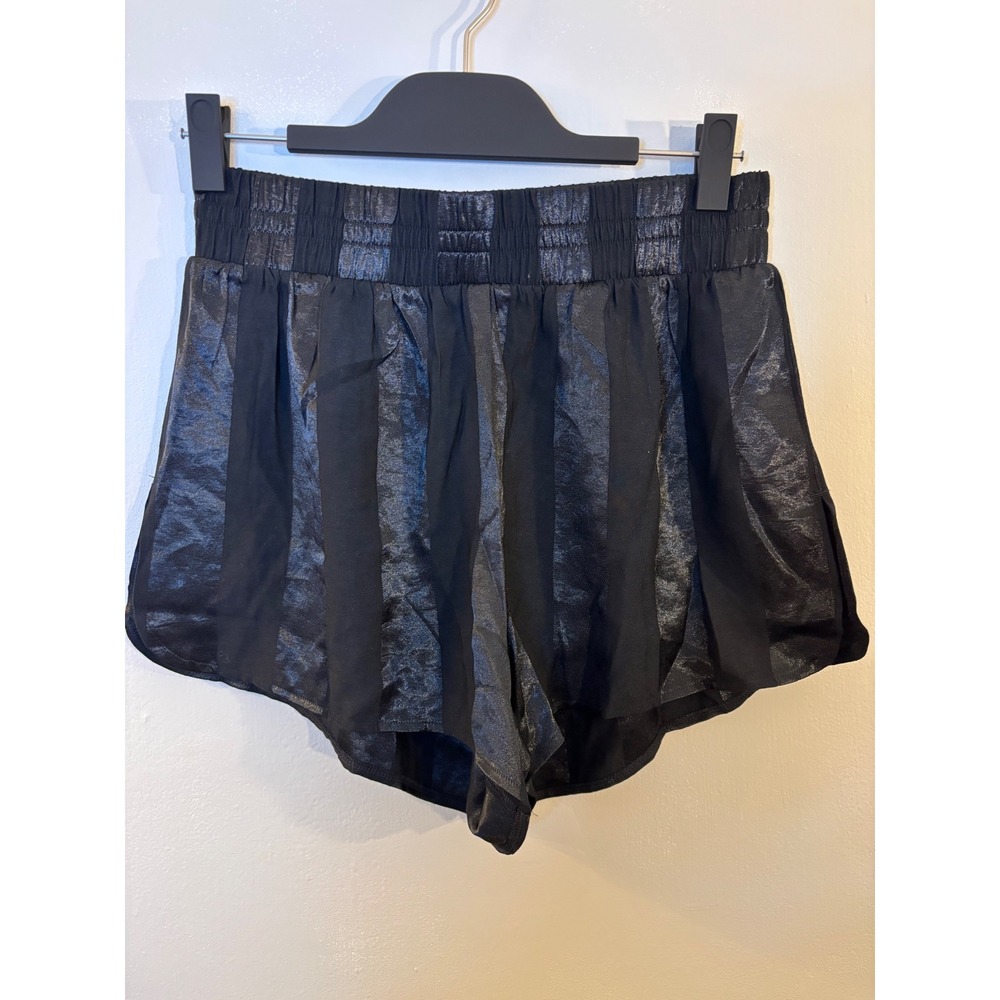 NEW Victoria's Secret Black Satin Striped Sleep Shorts M